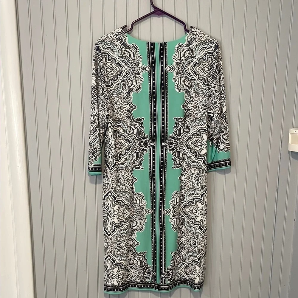 Studio One Green Blue Paisley Floral Sheath Dress | Large - Picture 7 of 11
